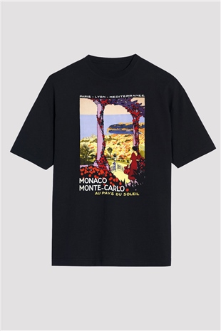 Monte Carlo Siyah Unisex Oversize Tişört T-Shirt