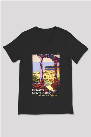 Monte Carlo Siyah Unisex V Yaka Tişört T-Shirt