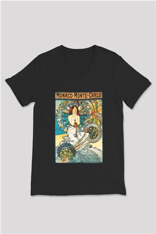 Monte Carlo Siyah Unisex V Yaka Tişört T-Shirt