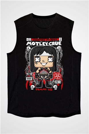 Montley Crue Baskılı Unisex Siyah Kolsuz Tişört