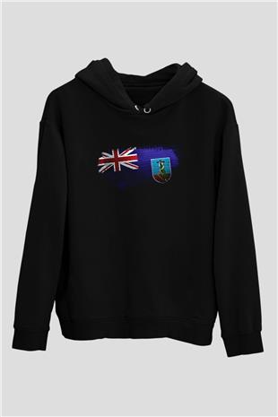 Montserrat Bayrağı Baskılı Unisex Siyah Kapüşonlu Sweatshirt