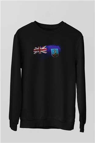 Montserrat Bayrağı Baskılı Unisex Siyah Sweatshirt