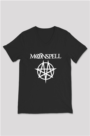 Moonspell Baskılı Unisex Siyah V Yaka Tişört - Tshirt