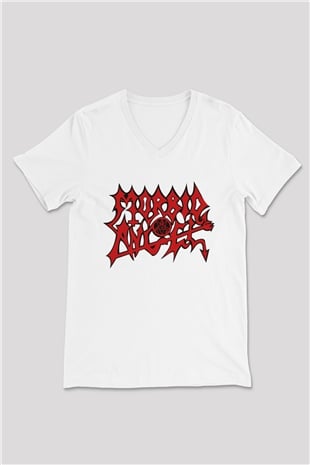 Morbid Angel Beyaz Unisex V Yaka Tişört T-Shirt