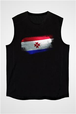 Mordovya - Mordovia Bayrağı Baskılı Unisex Siyah Kolsuz Tişört