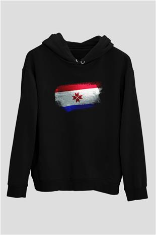 Mordovya - Mordovia Bayrağı Baskılı Unisex Siyah Kapüşonlu Sweatshirt