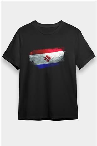 Mordovya - Mordovia Bayrağı Baskılı Unisex Siyah Tişört
