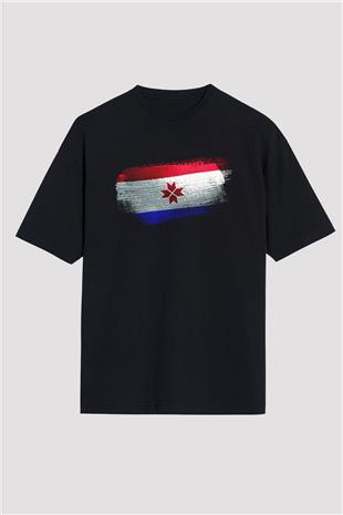 Mordovya - Mordovia Bayrağı Baskılı Unisex Siyah Oversize Tişört