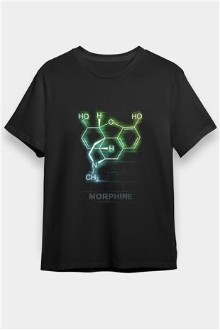 Morfin Molekülü Neon Baskılı Unisex Siyah Tişört - Tshirt