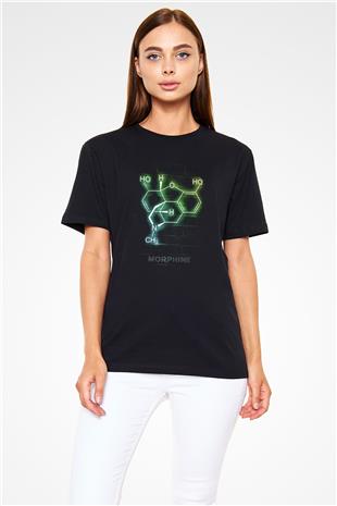 Morfin Molekülü Neon Baskılı Unisex Siyah Tişört - Tshirt
