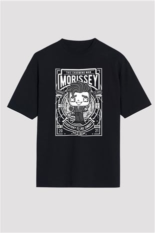 Morissey Baskılı Unisex Siyah Oversize Tişört