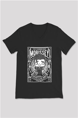 Morissey Baskılı Unisex Siyah V Yaka Tişört