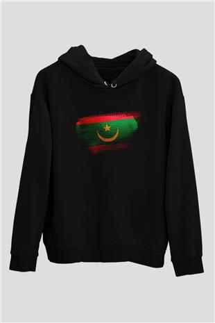 Moritanya - Mauritania Bayrağı Baskılı Unisex Siyah Kapüşonlu Sweatshirt