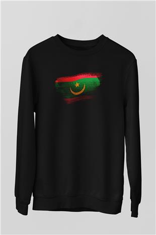 Moritanya - Mauritania Bayrağı Baskılı Unisex Siyah Sweatshirt