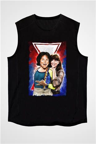 Mork and Mindy Siyah Unisex  Kolsuz Tişört