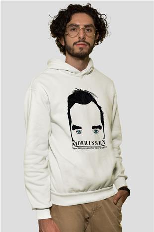 Morrissey Baskılı Beyaz Unisex Kapüşonlu Sweatshirt