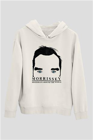 Morrissey Baskılı Beyaz Unisex Kapüşonlu Sweatshirt