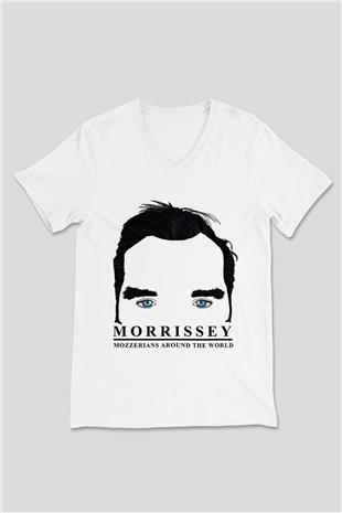 Morrissey Baskılı Beyaz Unisex V Yaka Tişört - Tshirt