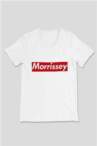 Morrissey Baskılı Beyaz Unisex V Yaka Tişört - Tshirt