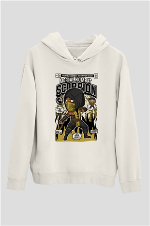 Mortal Kombat Scorpion Baskılı Unisex Beyaz Hoodie