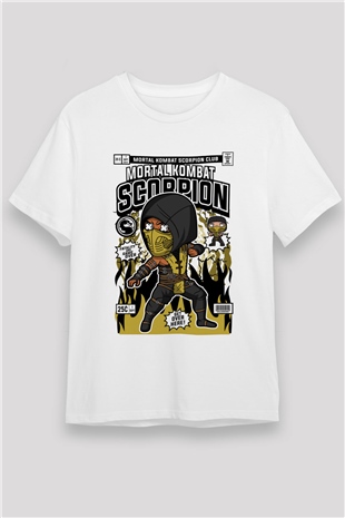 Mortal Kombat Scorpion Baskılı Unisex Beyaz Tişört