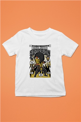 Mortal Kombat Scorpion Baskılı Unisex Beyaz Çocuk Tişört