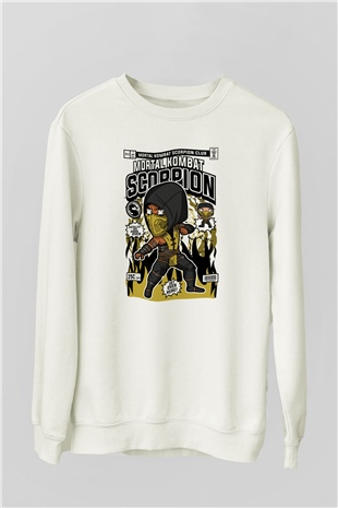 Mortal Kombat Scorpion Baskılı Unisex Beyaz Sweatshirt