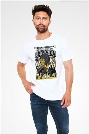 Mortal Kombat Scorpion Baskılı Unisex Beyaz Tişört