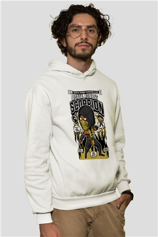 Mortal Kombat Scorpion Baskılı Unisex Beyaz Hoodie