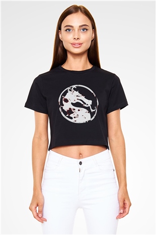 Mortal Kombat Siyah Crop Top Tişört