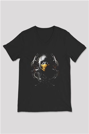 Mortal Kombat Siyah Unisex V Yaka Tişört T-Shirt