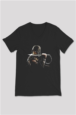 Mortal Kombat Siyah Unisex V Yaka Tişört T-Shirt