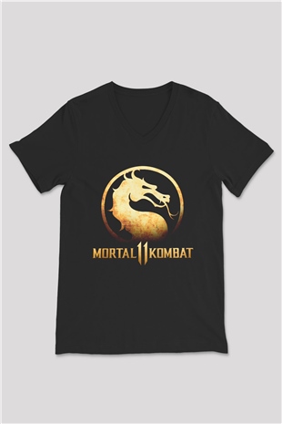 Mortal Kombat Siyah Unisex V Yaka Tişört