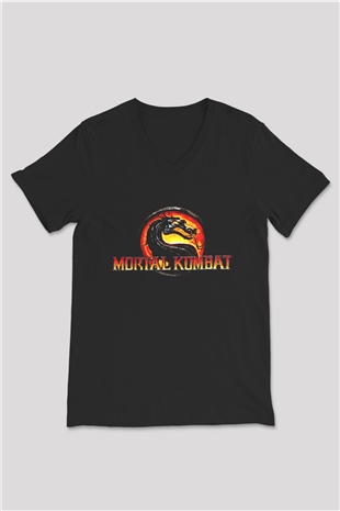 Mortal Kombat Siyah Unisex V Yaka Tişört T-Shirt