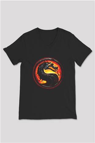 Mortal Kombat Siyah Unisex V Yaka Tişört T-Shirt