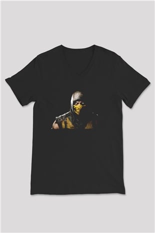 Mortal Kombat Siyah Unisex V Yaka Tişört