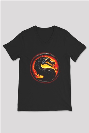 Mortal Kombat Siyah Unisex V Yaka Tişört