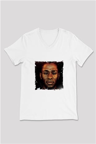 Mos Def Baskılı Beyaz V Yaka Unisex Tişört
