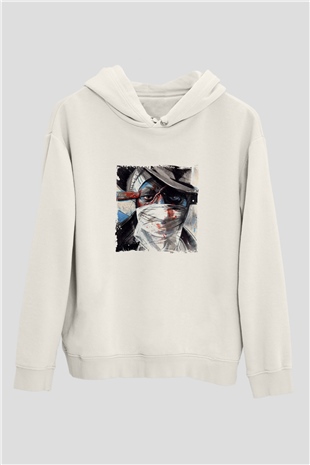 Mos Def Baskılı Unisex Beyaz Kapüşonlu Sweatshirt