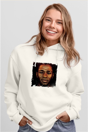 Mos Def Baskılı Unisex Beyaz Kapüşonlu Sweatshirt