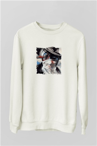 Mos Def Baskılı Unisex Beyaz Sweatshirt