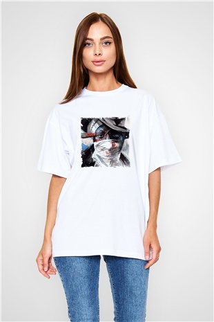 Mos Def Baskılı Oversize Beyaz Tişört
