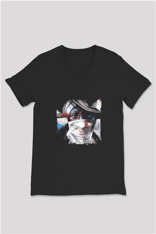 Mos Def Baskılı Unisex Siyah V Yaka Tişört
