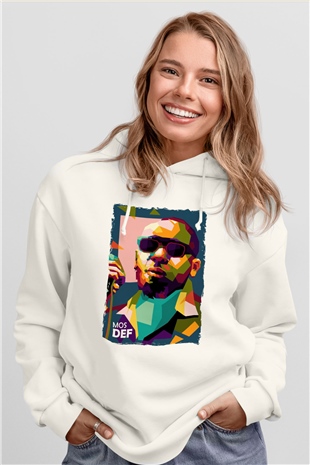 Mos Def Beyaz Unisex Kapüşonlu Sweatshirt