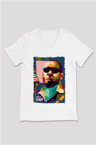 Mos Def Beyaz Unisex V Yaka Tişört