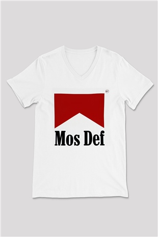 Mos Def Beyaz Unisex V Yaka Tişört