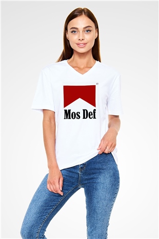 Mos Def Beyaz Unisex V Yaka Tişört