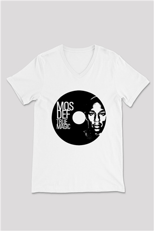 Mos Def Beyaz Unisex V Yaka Tişört T-Shirt