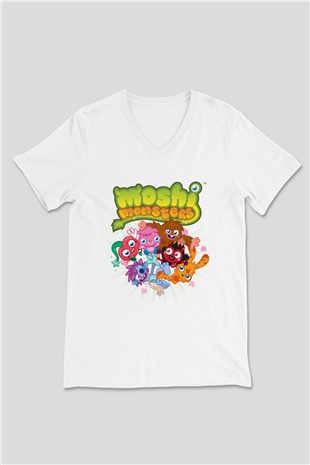 Moshi Monsters Beyaz Unisex V Yaka Tişört