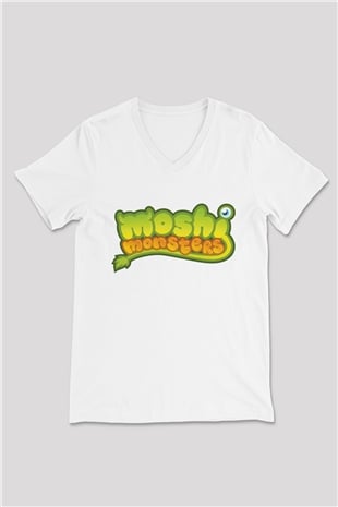 Moshi Monsters Beyaz Unisex V Yaka Tişört